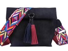 Faux Suede Tassel Fold Over Crossbody - Camel or Black