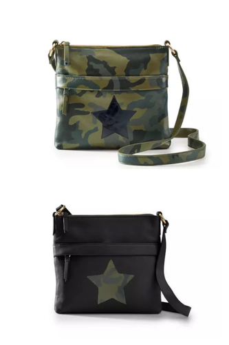 Army or Black Vegan leather crossbody with star