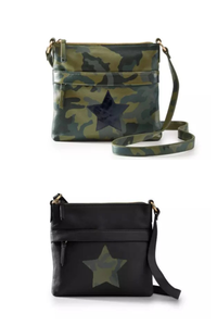 Army or Black Vegan leather crossbody with star