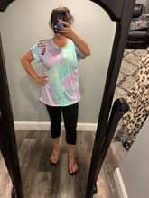 White Birch short sleeve tie dye knit top with a round neck featuring a loose fit and a cut out detail - MINT or  CORAL. CLEARANCE FINAL SALE!