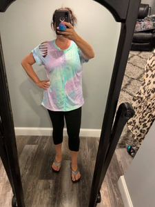 White Birch short sleeve tie dye knit top with a round neck featuring a loose fit and a cut out detail - MINT or  CORAL. CLEARANCE FINAL SALE!