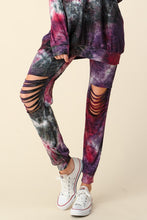 TIE DYE MULTI COLOR TOP W/ JOGGER SET - NAVY/AQUA or BLACK/EGGPLANT/MAGENTA