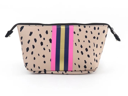 Beige Spotted  Stripe Cosmetic/Wallet/Purse Neoprene Bag