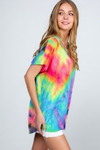 Tie-dye V-neck short sleeve casual top - Rainbow 🌈 Multi