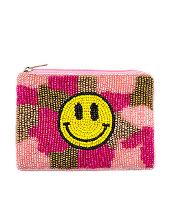 Smile & Camo pattern Coin Pouch - Green or Pink