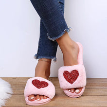 ❤️ Red Glitter Hearts Plush Open Toe Slippers - Black, Pink, White