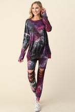 TIE DYE MULTI COLOR TOP W/ JOGGER SET - NAVY/AQUA or BLACK/EGGPLANT/MAGENTA