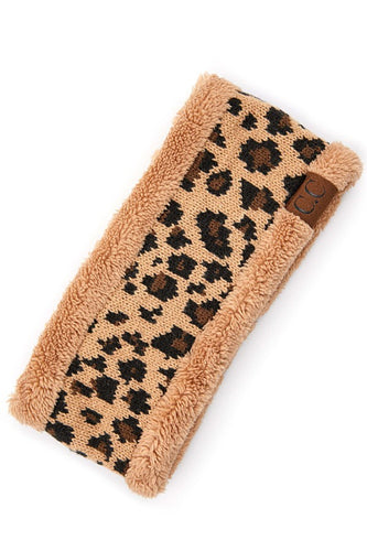 C.C Leopard Pattern Headwrap with Lining - Camel