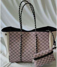 Checkerboard Print Neoprene Tote Black Handle