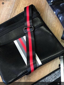 Black neoprene crossbody with Red, Grey and White stripes ❤️🖤