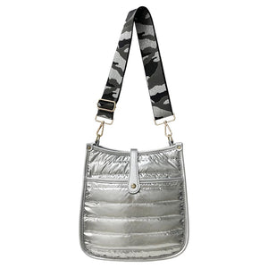 Metallic Nylon Quilted Puffer Bag - Black or Silver