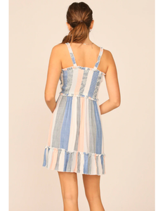 OCEAN DRIVE CLEARWATER MULTI STRIPE SMOCKED BACK RUFFLE DRESS