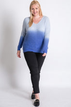 PLUS COLOR BLOCK LONG SLEEVE V-NECK SWEATER- BLUE OMBRÉ