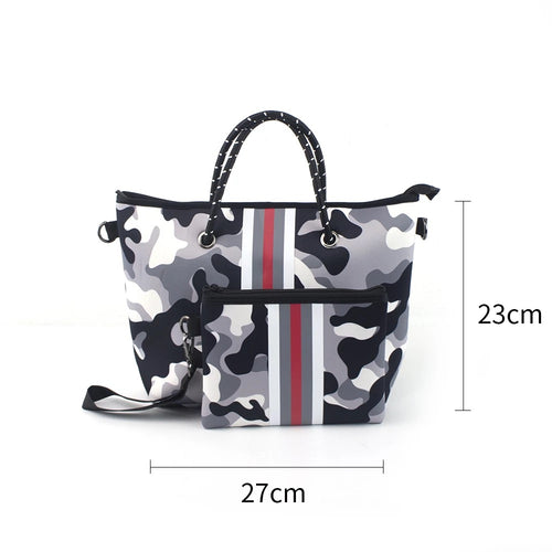 Grey/White/Black Camo with Red Stripe Mini cross shoulder neoprene bag