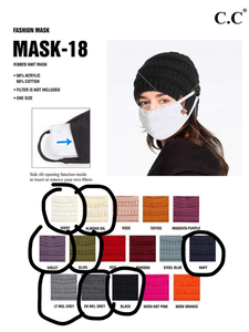 C.C ribbed knit mask with filter pocket - Assorted Colors