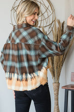 Bleached hem double pockets front detail cropped plaids shirt