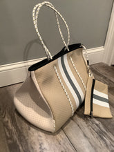 Beige with Grey & White Stripe Neoprene Tote