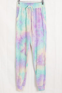 TIE-DYE JOGGERS WITH AN ELASTICIZED DRAWSTRING WAIST, SLANTED POCKETS AND BANDED ANKLE CUFFS - MINT/PURPLE