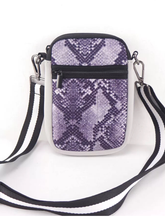 GREY/PURPLE SNAKE WITH MULTI ZIPPER NEOPRENE PHONE HOLDER W/1.25" STRIPE STRAP