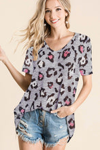 LEOPARD HACCI DEEP U-NECK TOP - GREY/PINK 💖