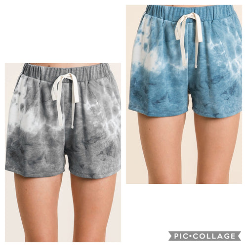 TIE DYE FRENCH TERRY CASUAL PANTS WITH TWILL TAPE DRAWSTRING AND SIDE POCKETS - Charcoal Black or Denim Grey