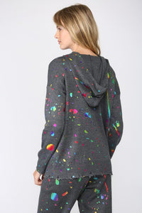 FATE BY LTD FOIL PAINT SPLATTER HOODED SWEATER - CHARCOAL