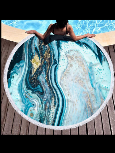 Geode 60 inch round beach blanket/towel microfiber yoga mat with tassel multi/purpose Beach blanket with tassels - Aqua