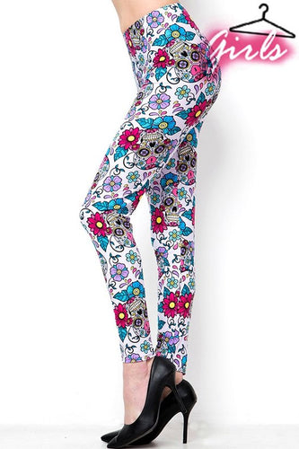 Kids Skull & Floral Print Leggings