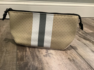 Tan with Grey Stripe Neoprene Cosmetic/Wallet/Purse Neoprene Bag