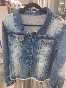 Denim Jacket w/ Hand Beaded Embroidery- Evil Eye