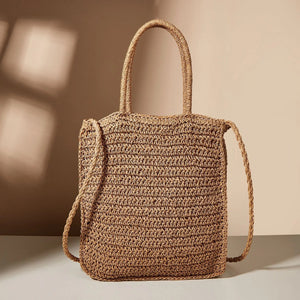 Paper Straw Handwoven Crochet Shoulder Bag - Natural or Taupe