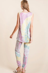 SLEEVELESS TIE DYE FRENCH TERRY KNIT TOP - MULTI