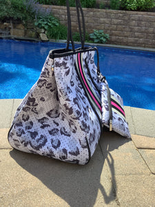 Leopard Neoprene Tote with Pink Stripe