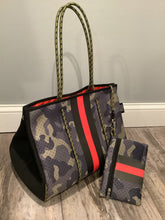 Olive Camouflage Red Stripe with black side panels Neoprene Tote