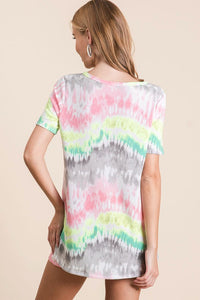 TIE DYE FRENCH TERRY DEEP U NECK TOP - MULTI  Clearance final sale