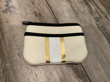 Ivory Gold Stripe Mini Neoprene Card, Wallet, Bag Key Purse with Zipper Closure