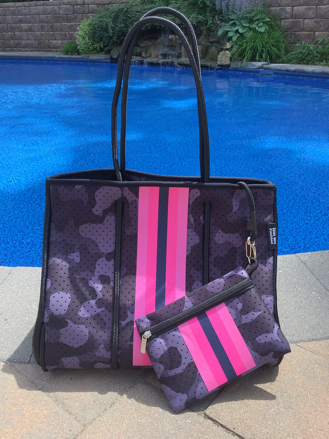 Camo Pink Stripe Neoprene Tote