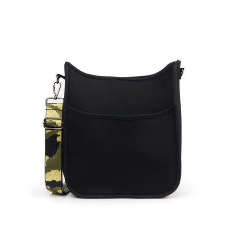 Black Neoprene Messenger Bag with Camo Strap