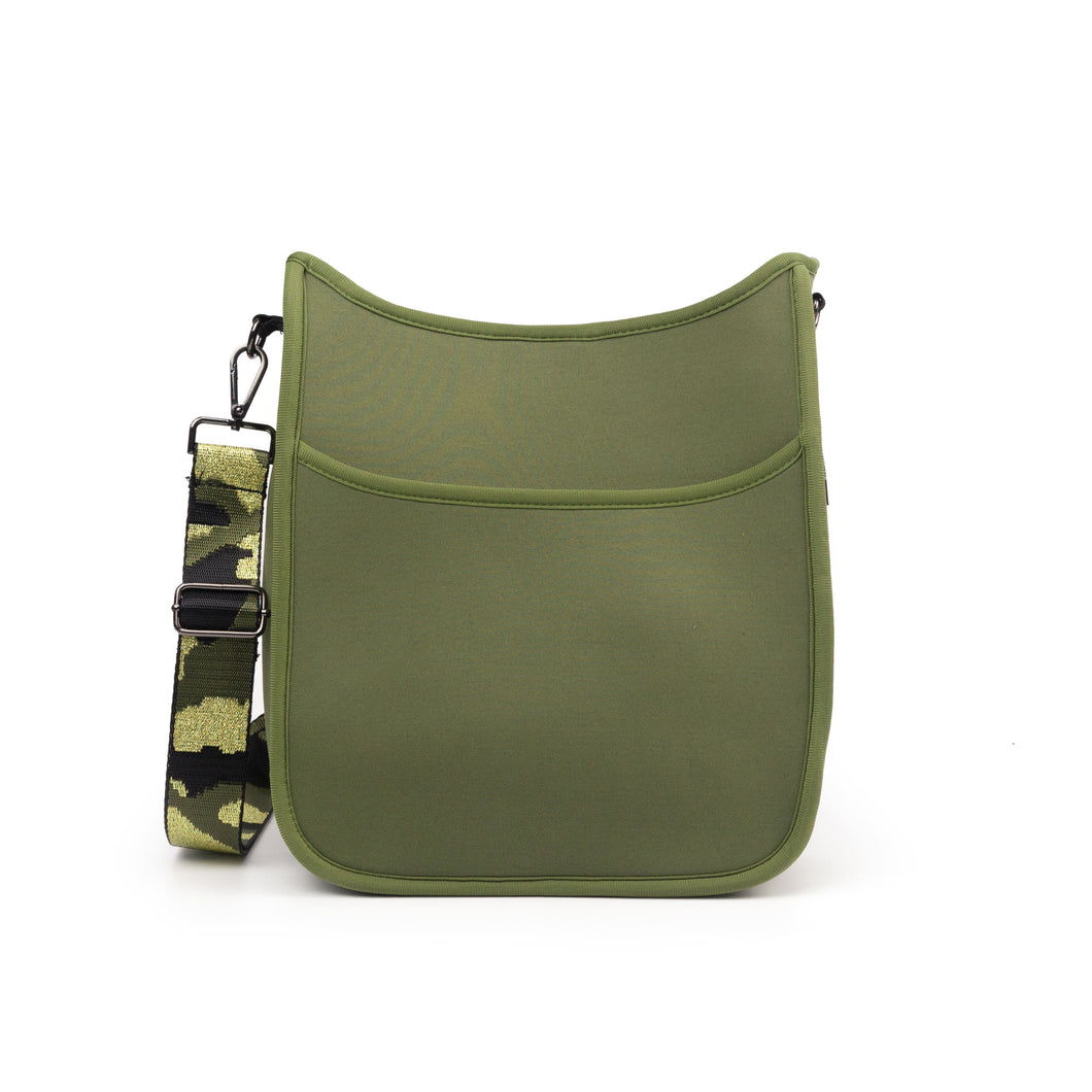 Olive Neoprene Messenger Bag with Camo Strap