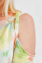 PLUS ROUND NECK TIE DYE FRENCH TERRY TOP WITH CRISS CROSS DETAILED COLD SHOULDER SLEEVES - CORAL/LIME