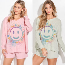 Tie dye smile v neck loungewear set - Pink or Sage Clearance Final Sale!