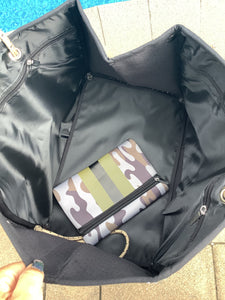 Brown Camo Olive/Blk Stripe Neoprene Tote