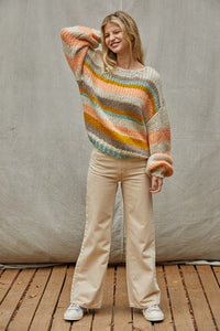 Monte Stripe Sweater - Taupe/Coral