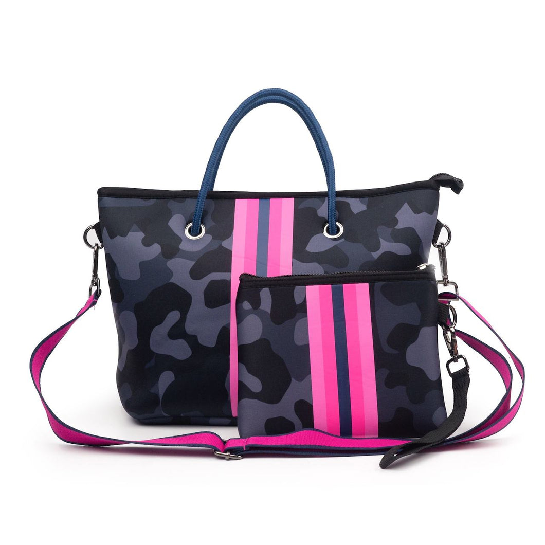 Black Camo with Pink Stripe Mini cross shoulder neoprene bag