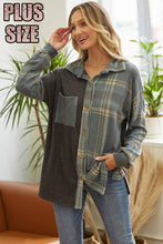 Plus Plaid Colorblock Shacket - Taupe Mix, Red Mix or Teal Mix