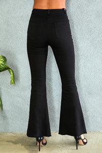 VENTI6 TWILL DENIM HIGH WAIST FLARE BELL PANT POCKETS - BLACK