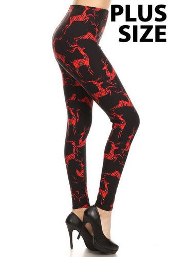 Plaid Reindeer Silhouette Plus Size Leggings