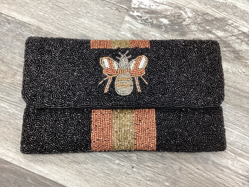 Bee Black Beaded Clutch Bag 🖤🐝🤎