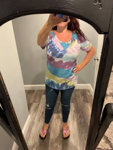 TIE DYE PRINT KNIT TOP WITH RAGLAN SLEEVES - Lavender/Blue, Yellow/Orange or Peach/Mint