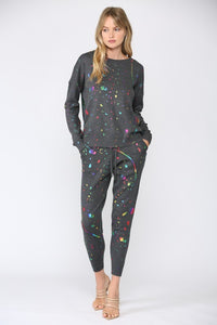 FATE FOIL PAINT SPLATTER KNITTED JOGGER PANTS - CHARCOAL